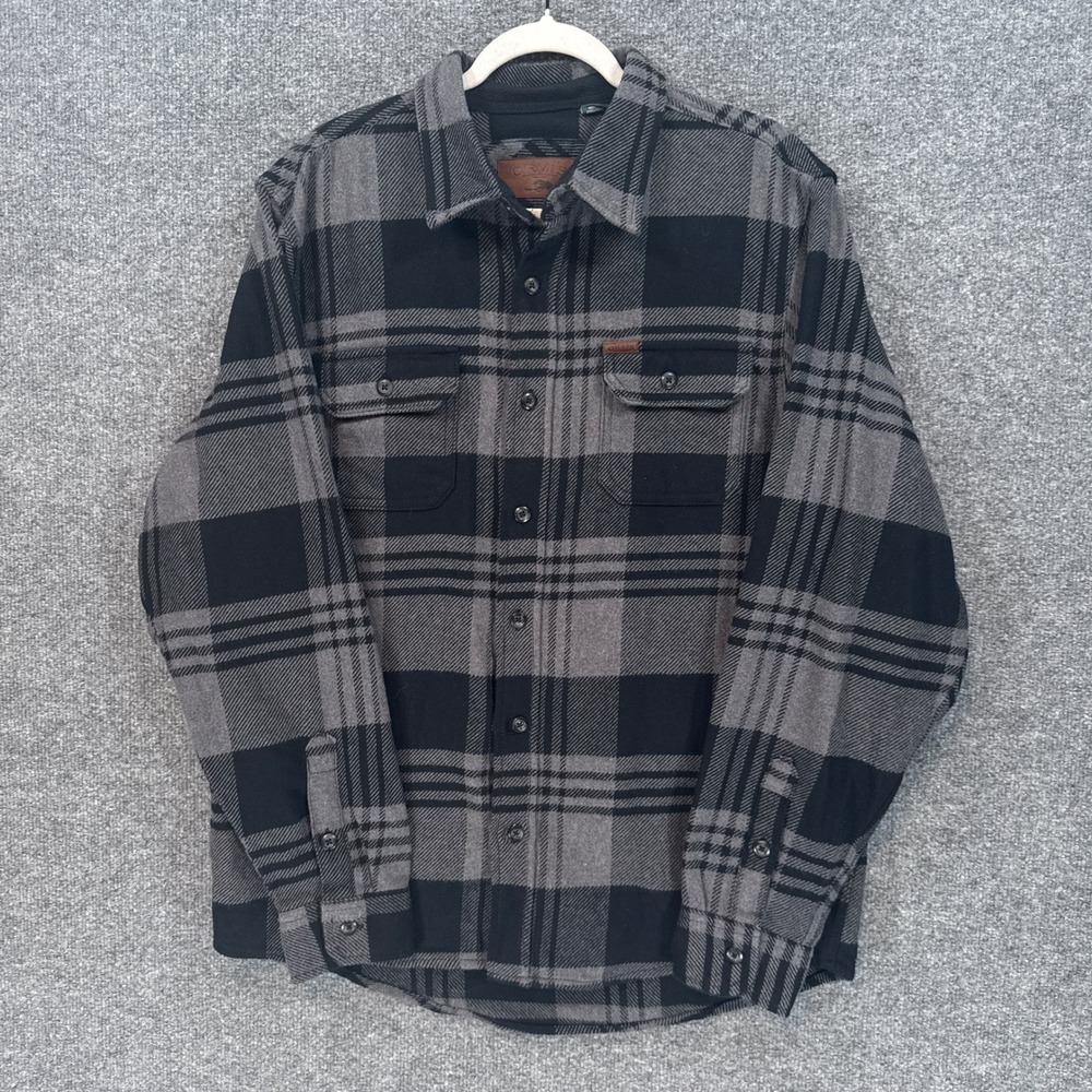 Orvis Flannel Shirt Mens Large Gray Plaid Button Down Pocket Outdoor Shacket